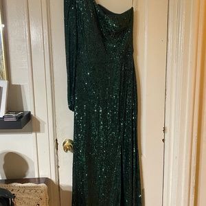 YOLANDA" LONG LONG SLEEVE ONE SHOULDER ALL OVER SEQUIN DRESS